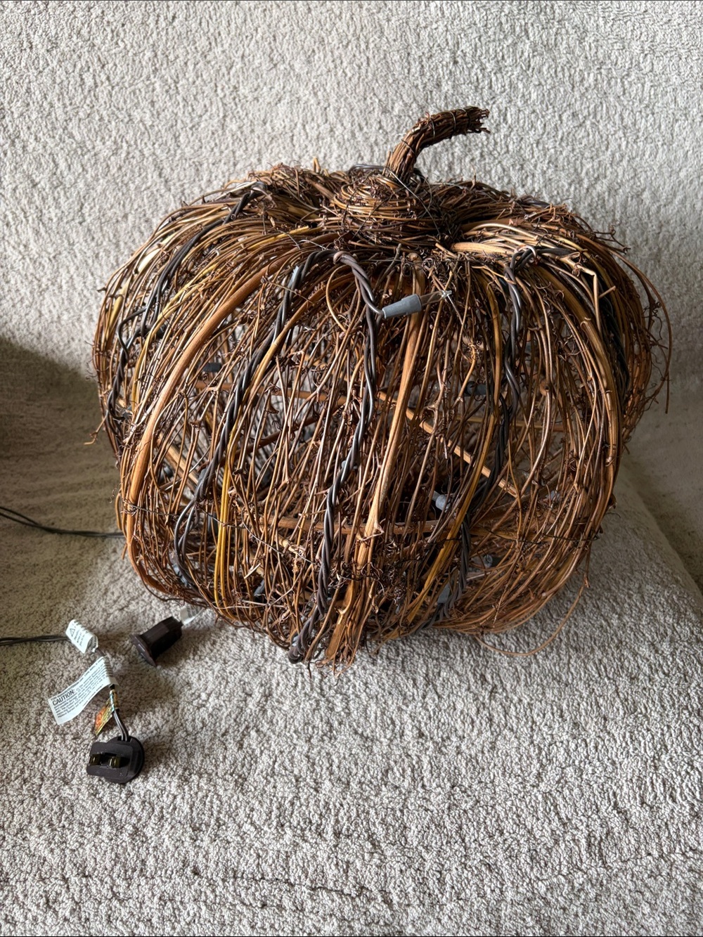 Halloween Handcrafted Brown Wicker Pumpkin Accent - Home Art